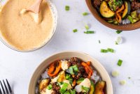 Teriyaki Beef Bowl with Spicy Kimchi Mayo Dressing
