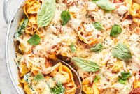 Lighter Baked Tortellini with Creamy Tomato Sauce