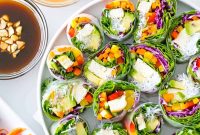 Vegetarian Summer Rolls with 3 Flavorful Dipping Sauces