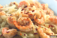 Garlic Lemon Butter Shrimp over Kohlrabi Linguine