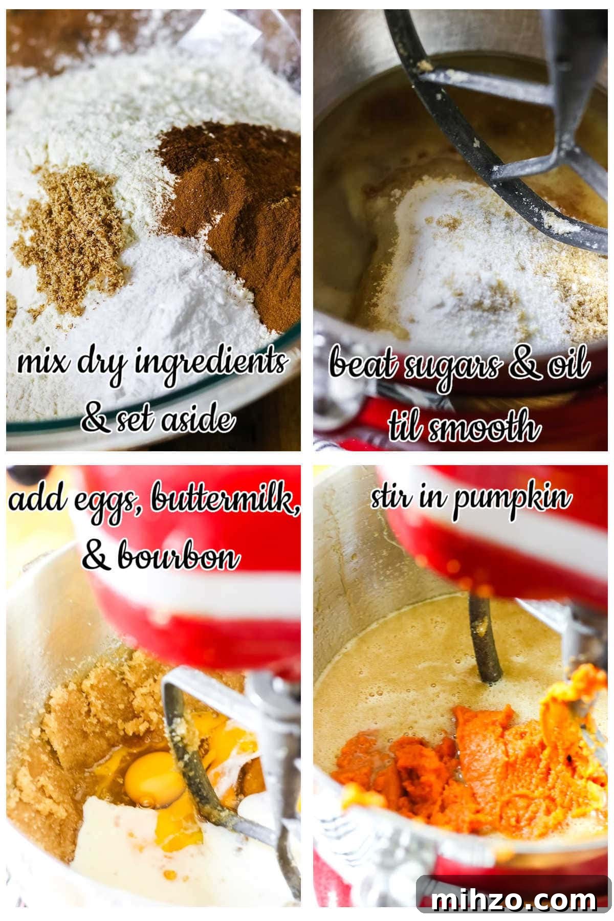 Classic Pumpkin Spice Quick Bread Recipe for Fall Baking 5 Step by step images showing how to make pumpkin bread.