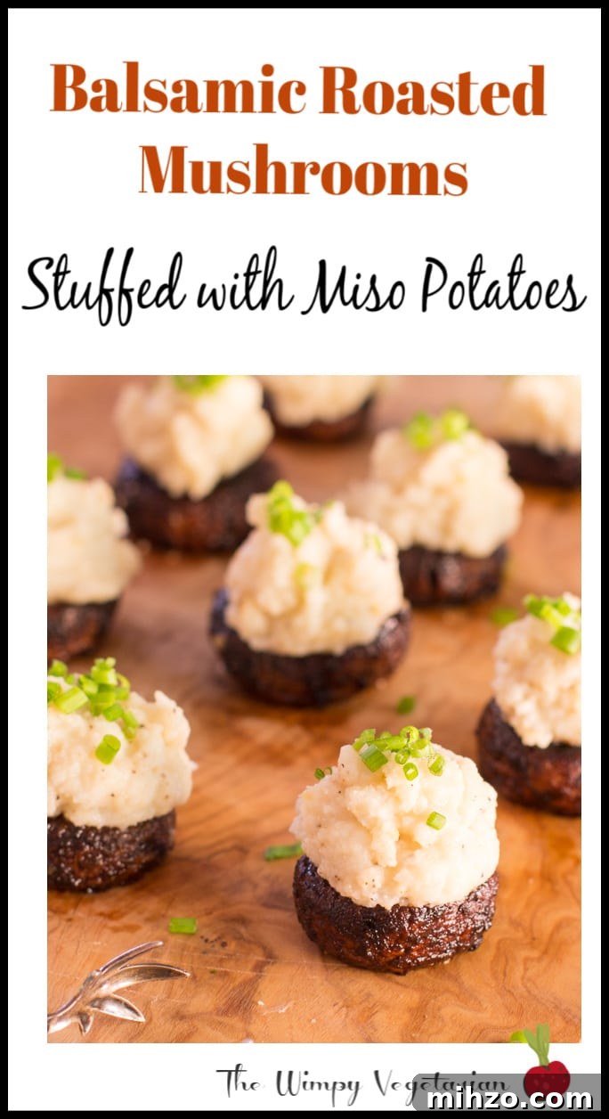 Miso Mashed Potato Stuffed Mushrooms — Savory Party Bites 4 Balsamic roasted mushrooms are stuffed with miso mashed potatoes for a killer appetizer.