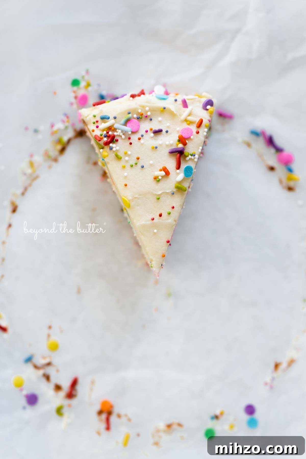 Single-Layer Funfetti Cake Recipe for Bright, Moist Celebration Cakes 11 Single slice of 6 inch funfetti cake from BeyondtheButter.com | All images © Beyond the Butter®