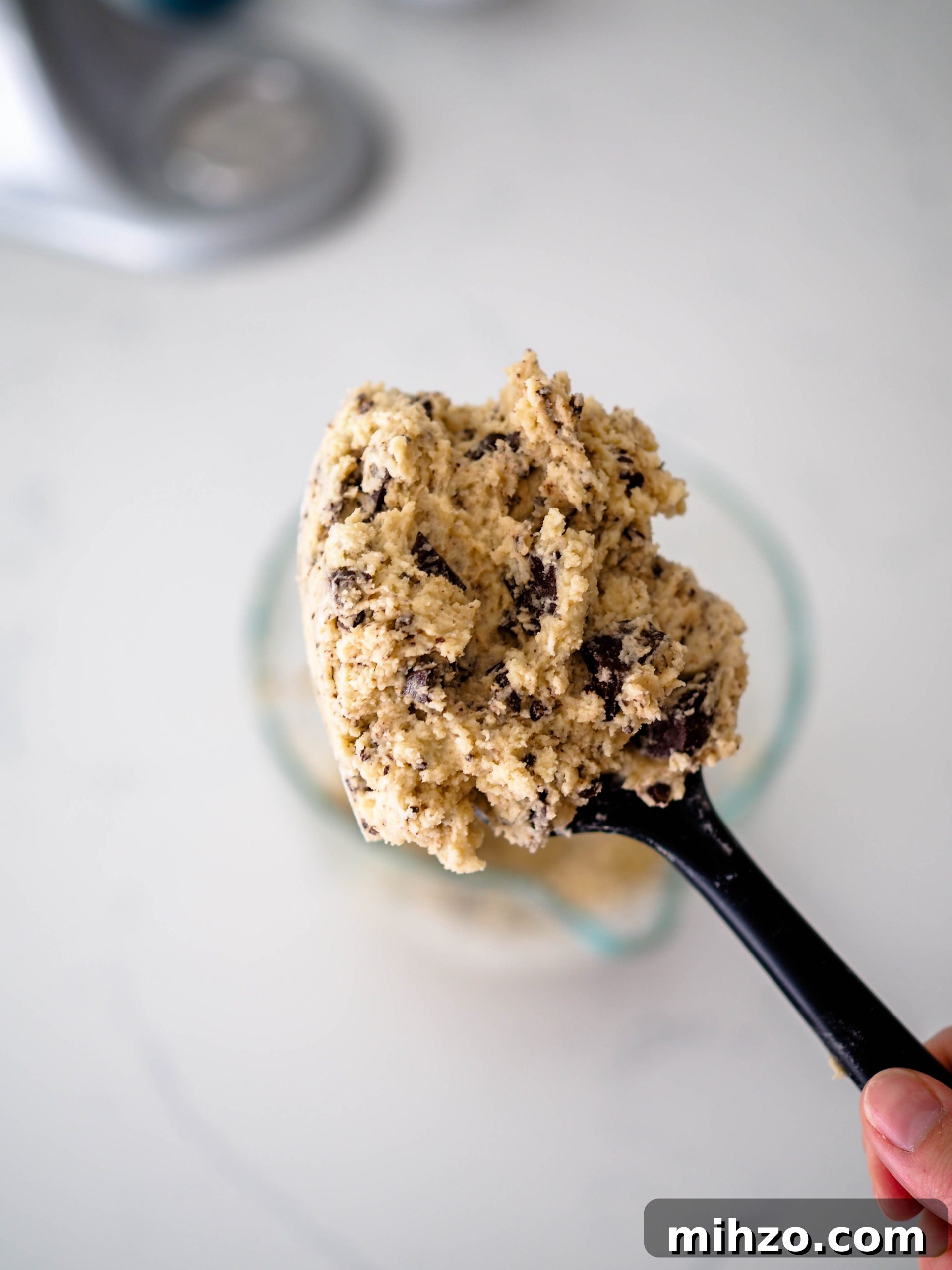 A big spoonful of dark chocolate chunk cookie dough.