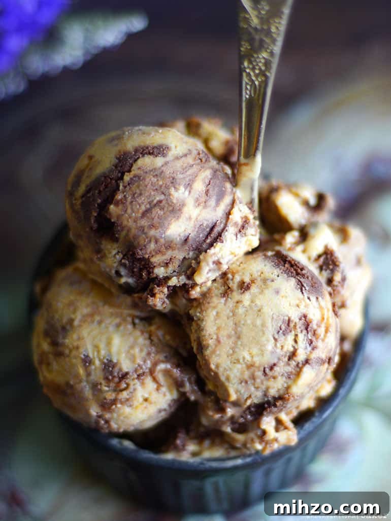 Peanut Butter Banana Fudge Swirl Ice Cream (No Churn & Free From: Dairy, Gluten & Grains, Refined Sugar, and added oils)