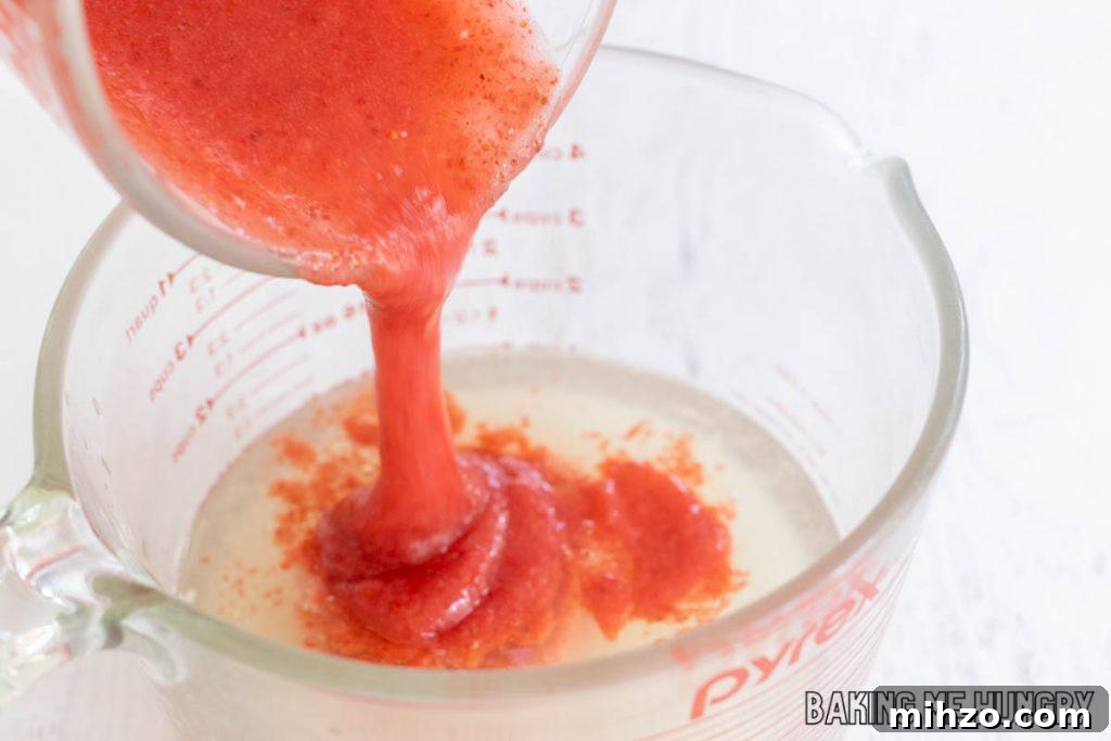 Strawberry Basil Lemonade Recipe: Refreshing Summer Drink 6 puree being added