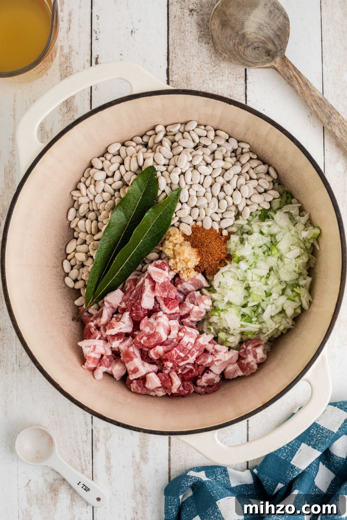 Southern-Style Great Northern Beans Recipe: Savory Slow-Cooker Method 4 A large Dutch oven full of ingredients that will make a southern great northern beans recipe.