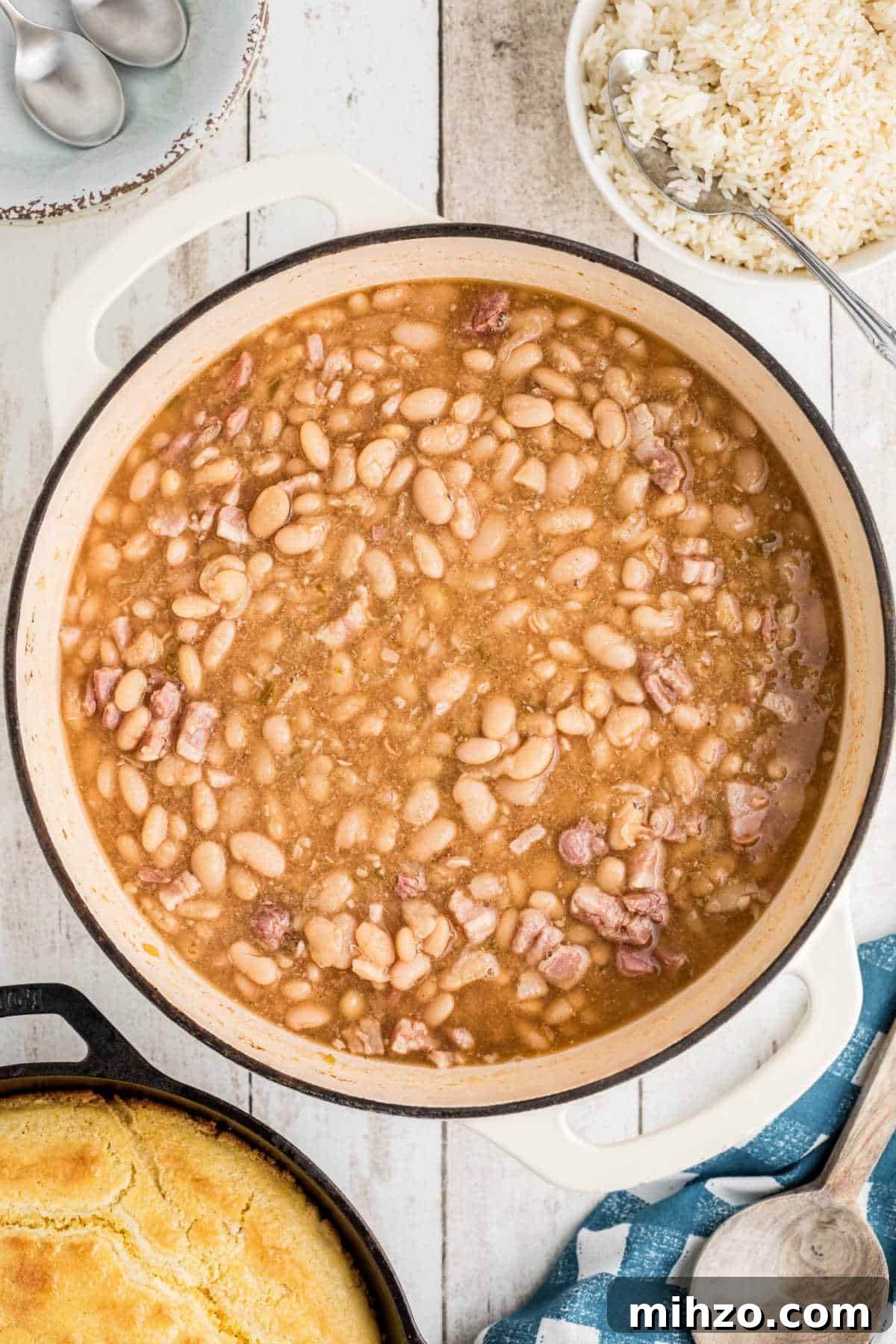 Southern-Style Great Northern Beans Recipe: Savory Slow-Cooker Method 8 Overhead image of southern great northern beans in a pot.