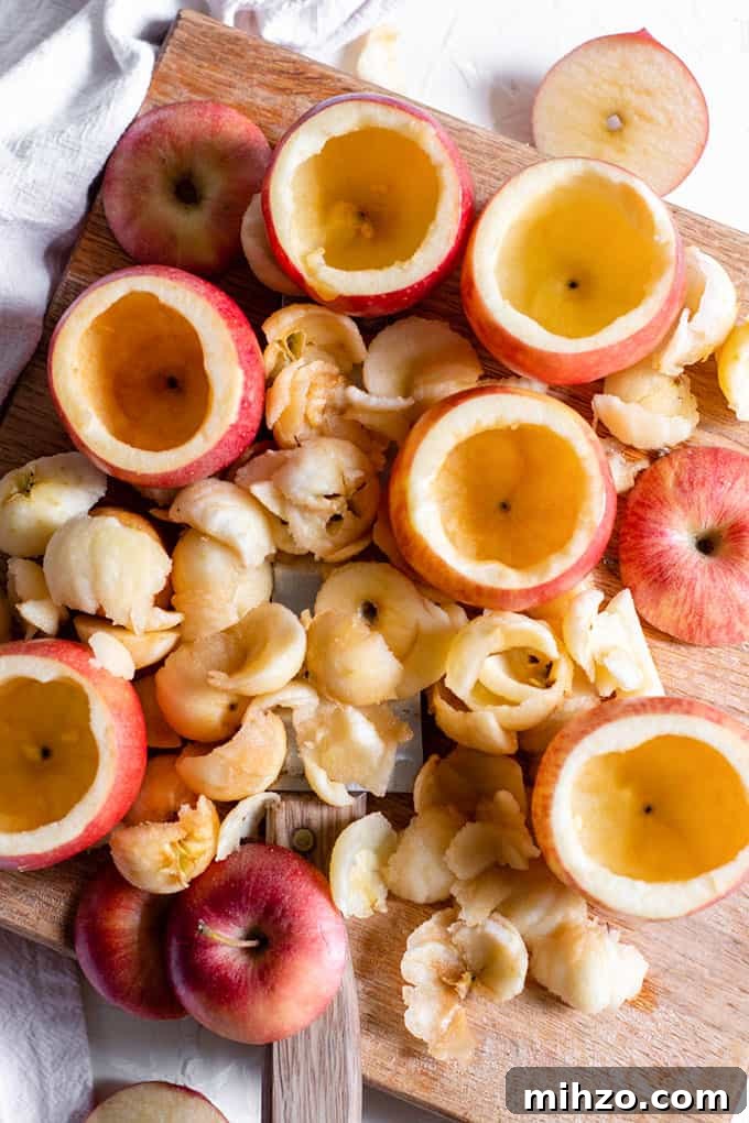 Warm Cinnamon Baked Apples Recipe for Fall Desserts 3 apples on cutting board
