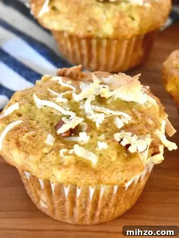 Hummingbird Muffins with crushed pineapple, bananas, coconut, and pecans.