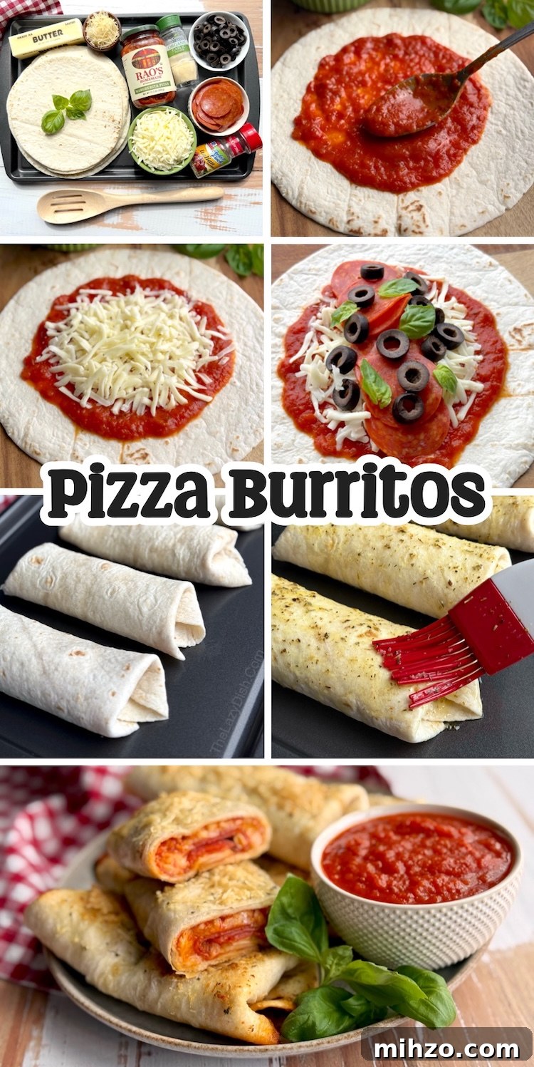 How to Make Pizza Burritos at Home — Fusion Recipe and Tips 15 This yummy dinner idea can be made for a family or even a quick meal for one! Pizza Burritos are flour tortillas stuffed with pizza sauce, cheese, and pepperoni, rolled into a burrito, brushed with garlic butter, and baked or air fried for a quick weeknight dinner.