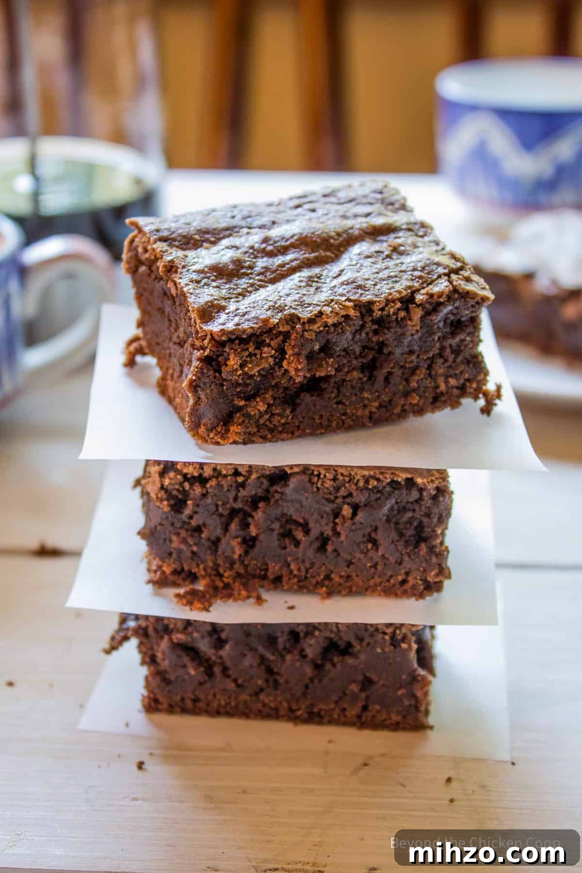 A stack of three brownies.