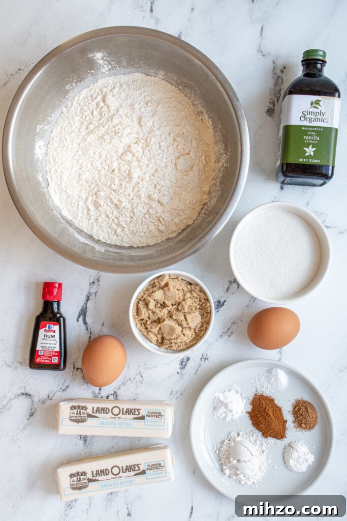 Eggnog Snickerdoodle Cookies with Warm Spices and Creamy Rum Option 4 All the ingredients needed to make eggnog snickerdoodles laid out on a tabletop.