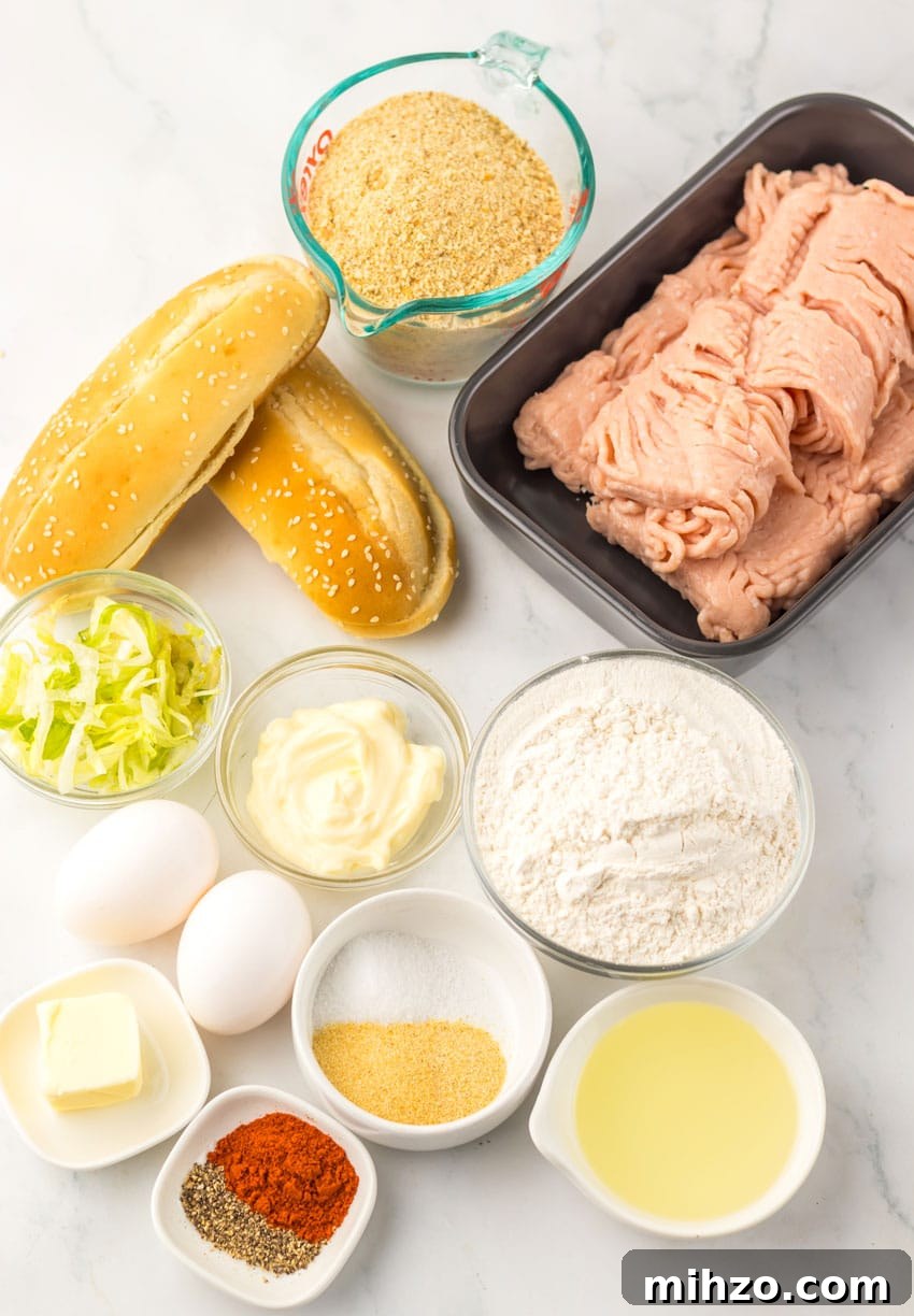 an overhead image showing the measured ingredients needed to make a copycat burger king original chicken sandwich