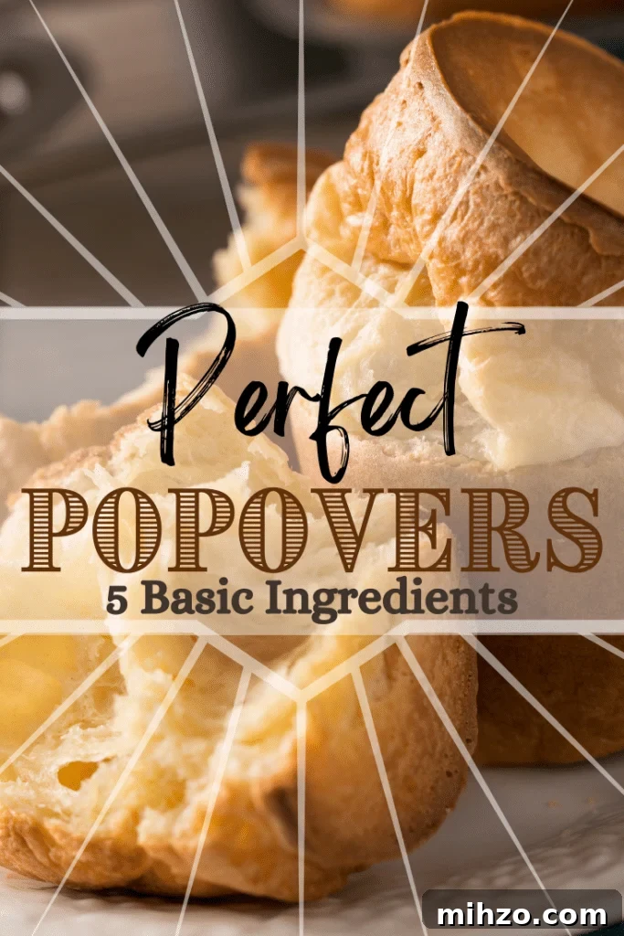 Fluffy Popovers for Brunch: Perfect Recipe for Special Occasions 2 big fluffy popover on plate with text