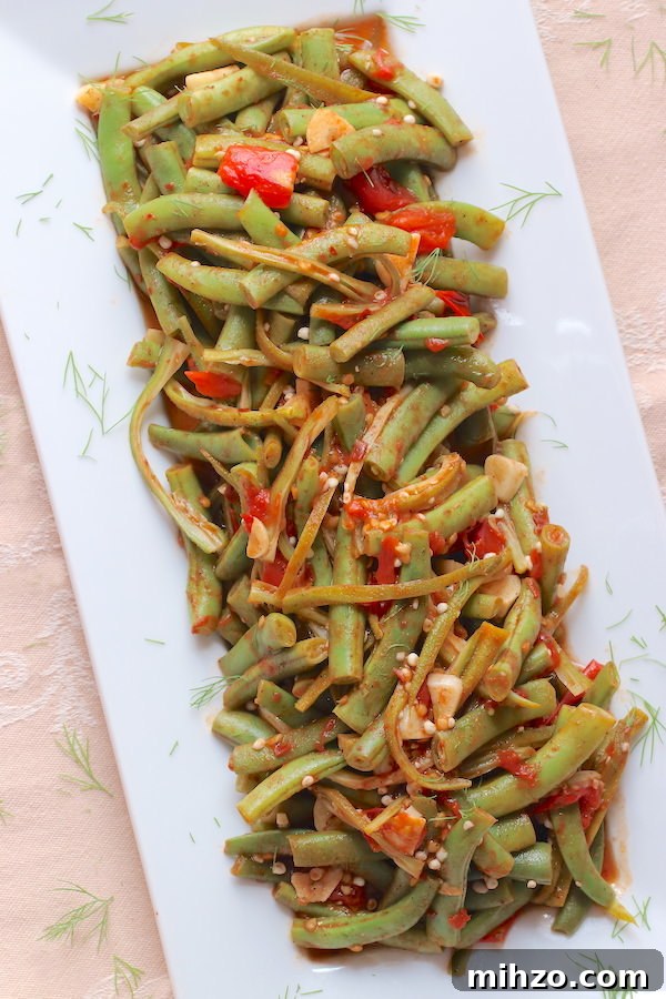 Green Beans and Okra served on a rectangular platter