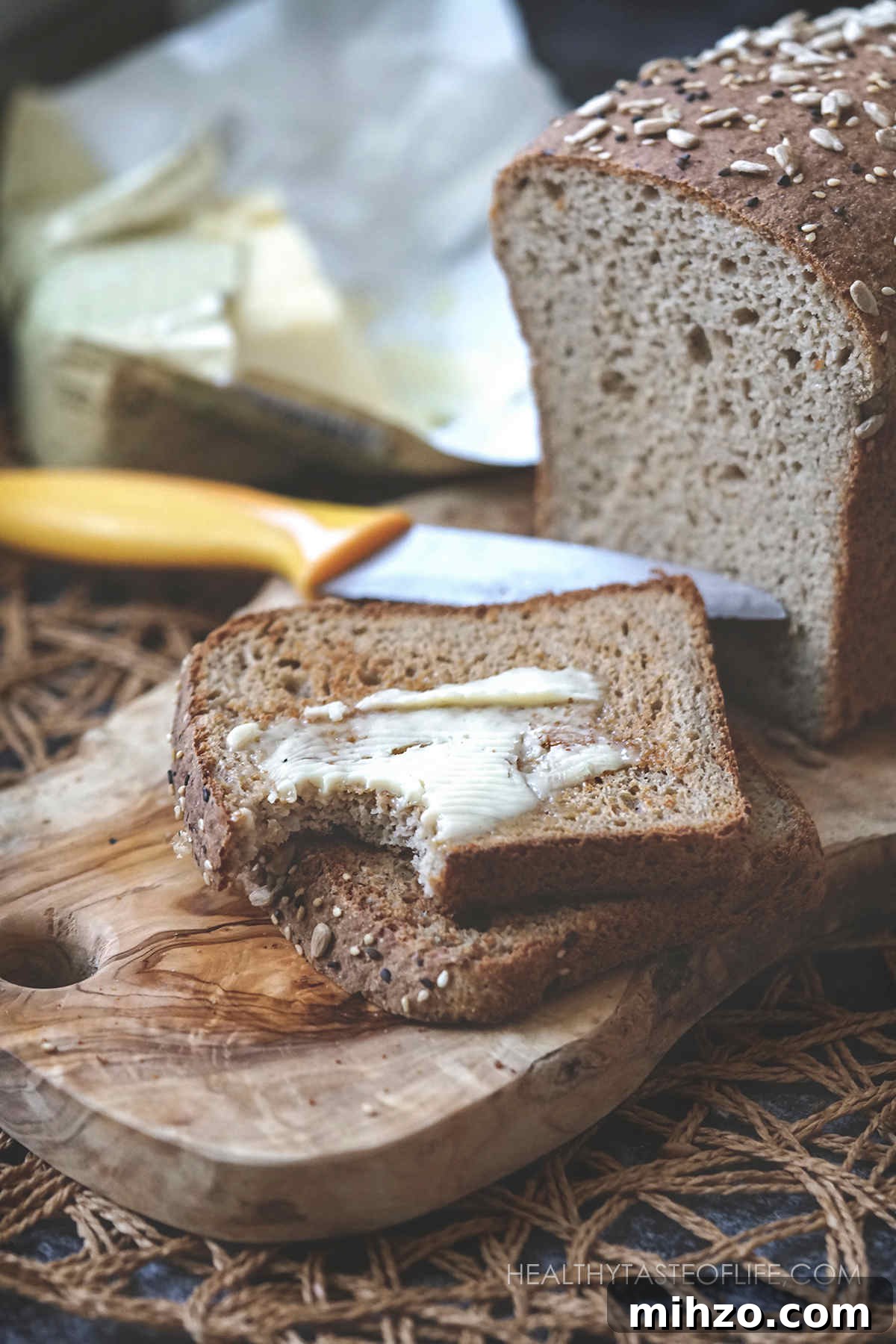 Soft Gluten-Free, Dairy-Free Buckwheat Bread Recipe 12 Toasted buckwheat buckwheat bread slices smeared with butter.