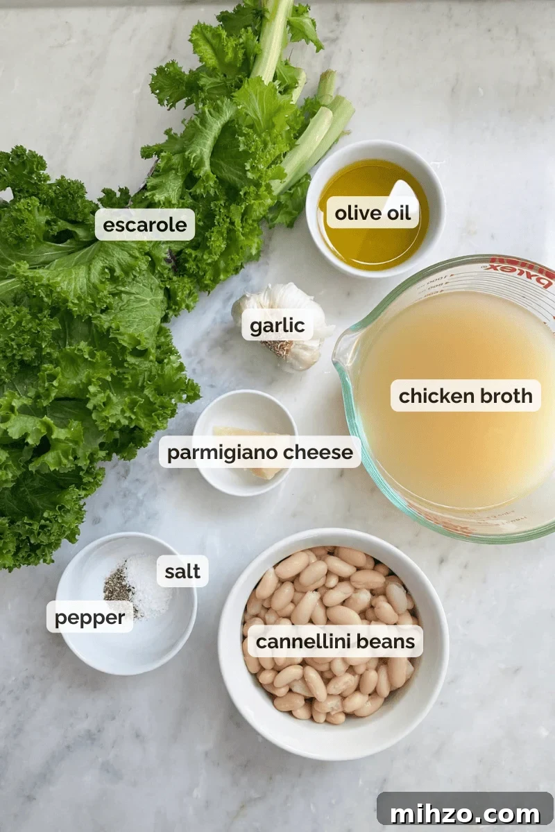 Recipe ingredients for beans and greens recipe.
