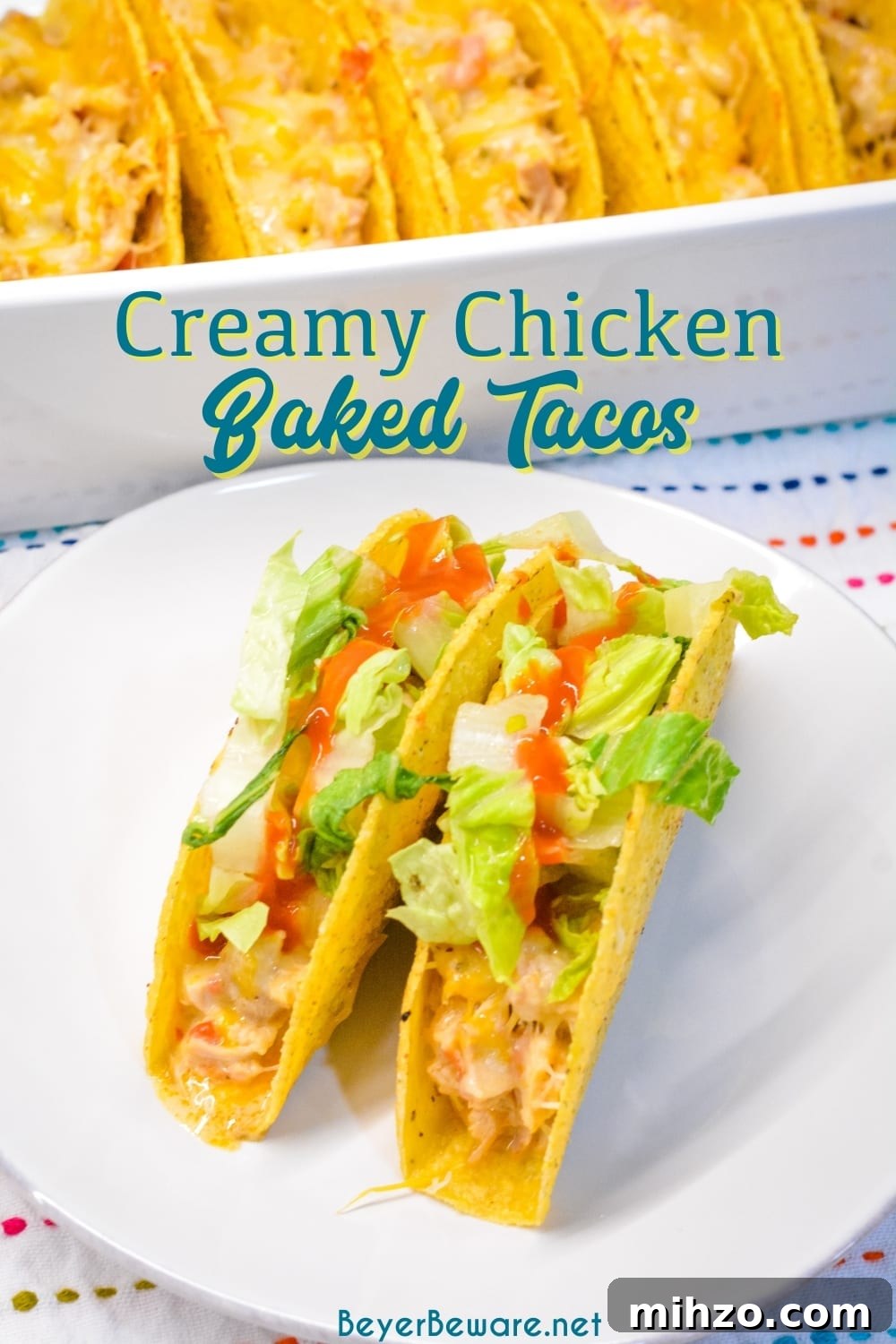Creamy Baked Chicken Tacos with Melted Cheese 2 Creamy chicken baked tacos may have just become the best version of baked tacos made quickly with shredded chicken, Rotel, and cream cheese and piled into corn taco shells and baked to cheesy perfection.