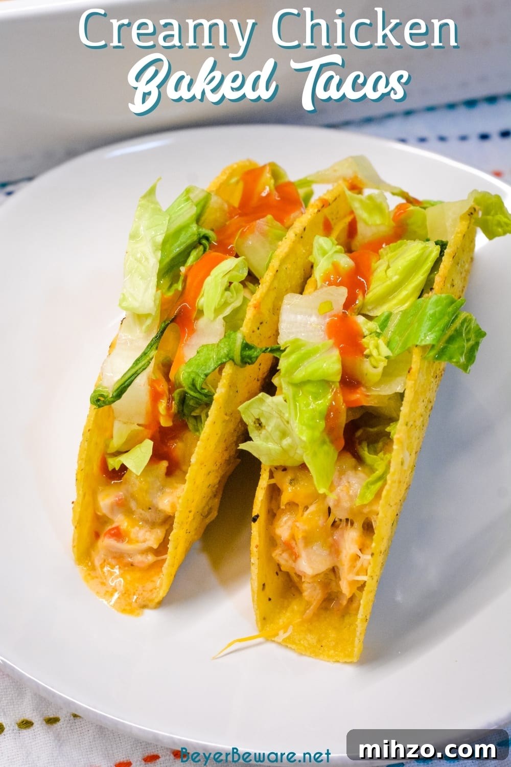 Creamy Baked Chicken Tacos with Melted Cheese 7 Creamy chicken baked tacos may have just become the best version of baked tacos made quickly with shredded chicken, Rotel, and cream cheese and piled into corn taco shells and baked to cheesy perfection.