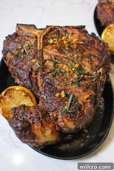 A close up of the Grilled Tuscan Steak ready to be sliced.