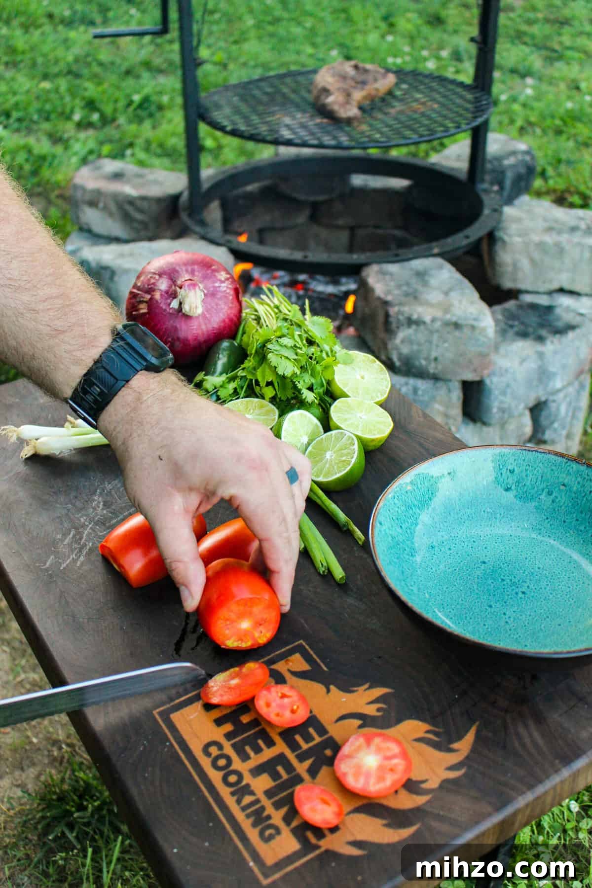 ingredients for charred corn salsa being prepped