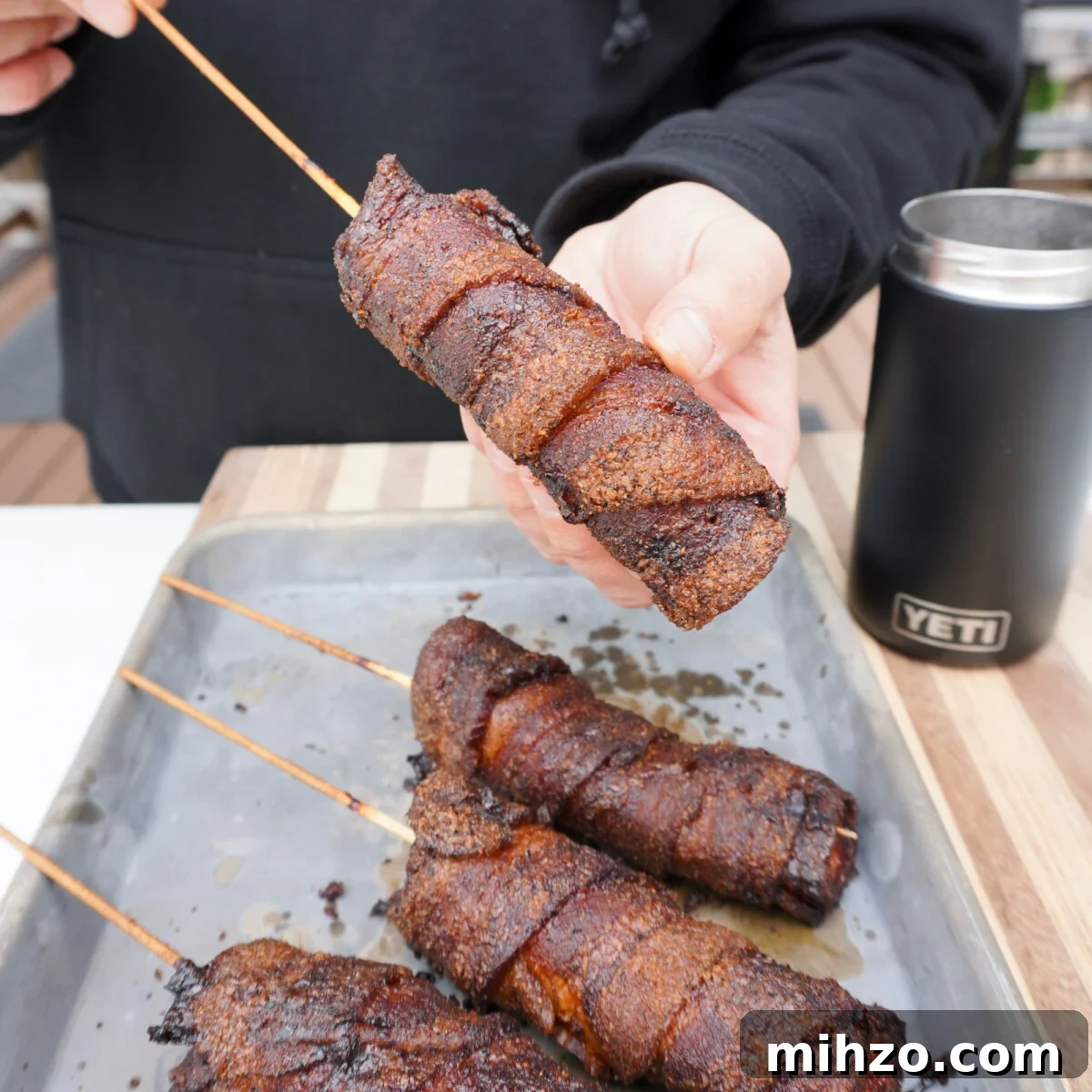Smoked Pork Belly Lollipops Recipe — Sticky, Crispy Bites 8 Smoked skewers.
