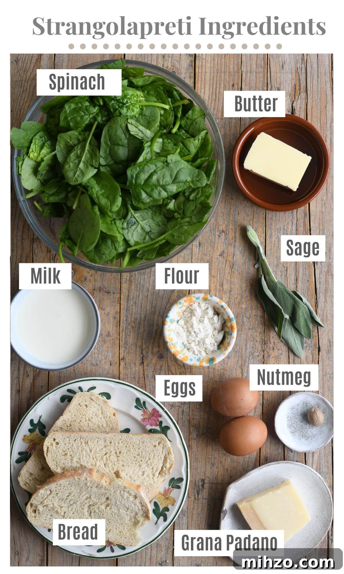 An overhead shot of all the ingredients needed to make Strangolapreti.