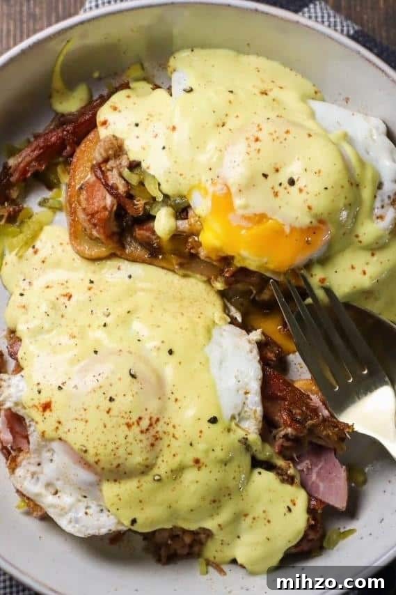 Cuban Pulled Pork Eggs Benedict with Tangy Mustard Cream Sauce 4 pulled pork cuban eggs benedict