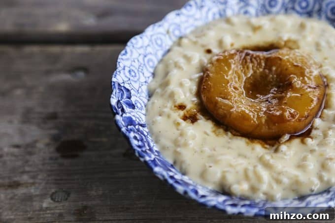 Modern Peaches and Cream Rice Pudding from foodiewithfamily.com