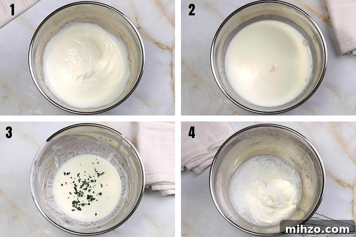 Ayran: Refreshing Turkish Yogurt Drink Recipe and Guide 4 A collage of 4 images showing how to make Ayran drink.