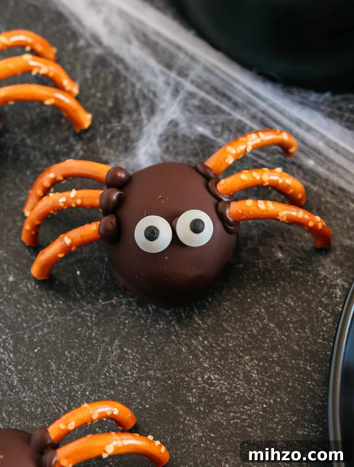 Chocolate Peanut Butter Spider Balls Recipe for Halloween Treats 4 Chocolate Peanut Butter Spider Balls closeup