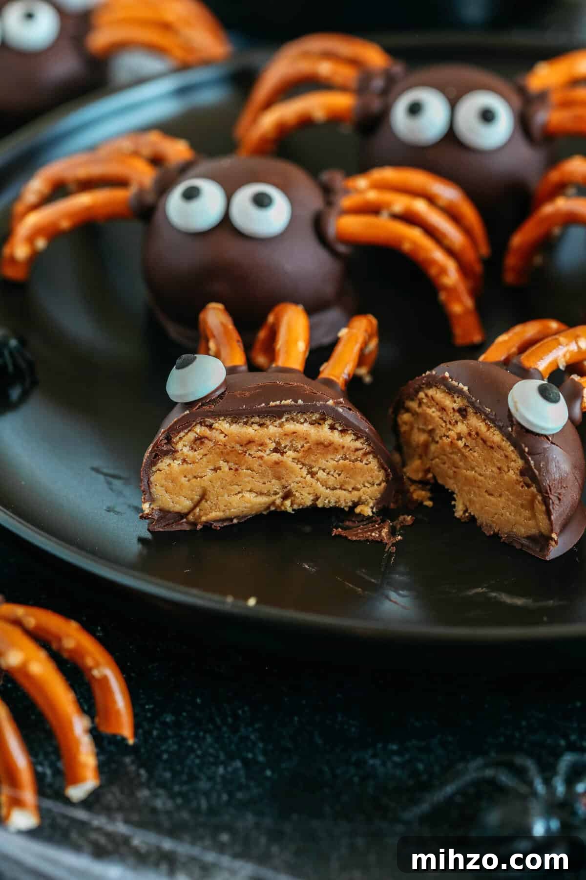 Chocolate Peanut Butter Spider Balls Recipe for Halloween Treats 5 Decorated Chocolate Peanut Butter Spider Balls