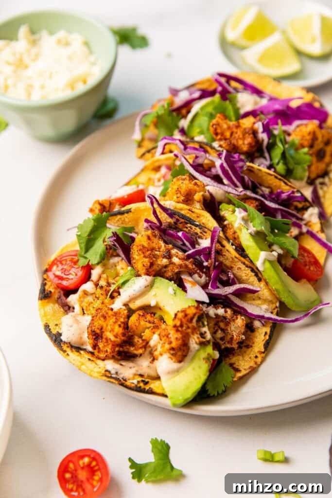 Crispy Cauliflower Tacos with Cilantro Yogurt Crema 2 Healthy Cauliflower Tacos with Yogurt Crema