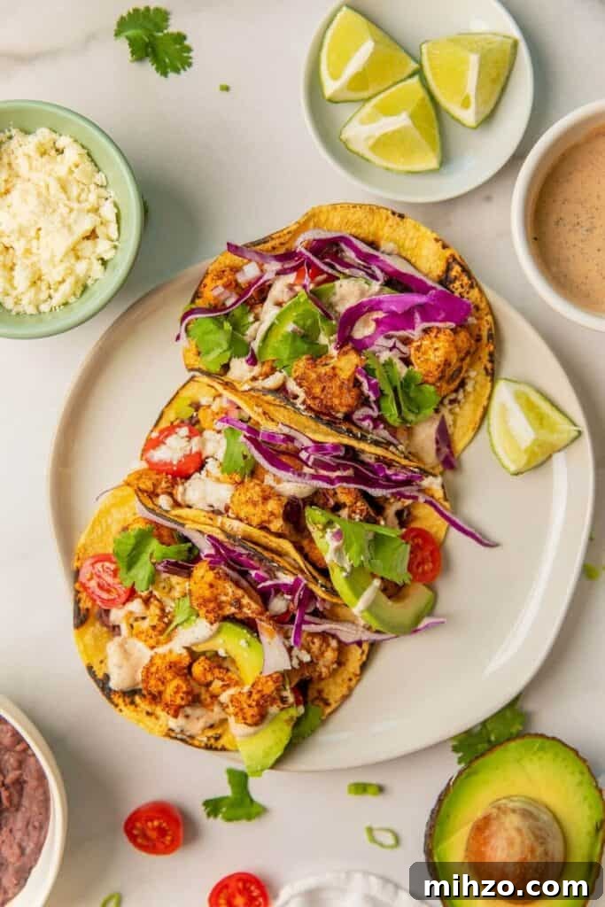 Crispy Cauliflower Tacos with Cilantro Yogurt Crema 6 vegetarian cauliflower tacos with yogurt cilantro crema