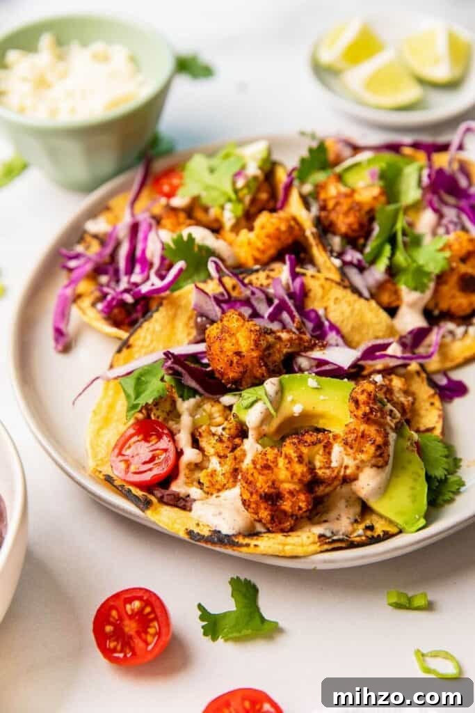 Crispy Cauliflower Tacos with Cilantro Yogurt Crema 7 roasted Mexican cauliflower tacos