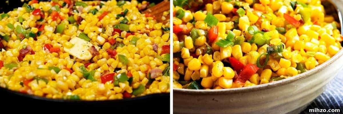 Authentic Cajun Maque Choux Recipe with Sweet Corn and Bacon 8 finishing Corn Maque Choux with butter
