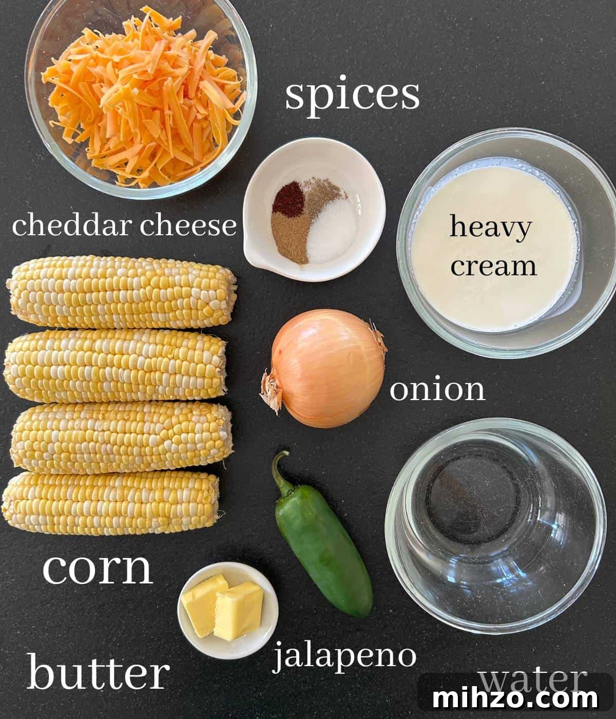 Creamed Corn with Jalapeño: Spicy Southwestern Side Dish 3 Ingredients for creamed corn with jalapeños on countertop.