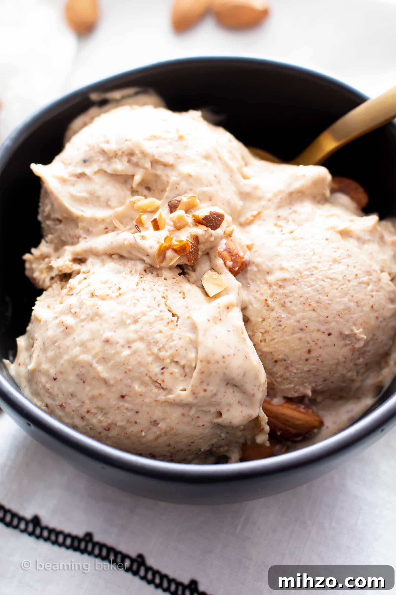 4-Ingredient Almond Butter Paleo Ice Cream (Keto & Vegan) 2 4 Ingredient Almond Butter Paleo Ice Cream: just 5 mins of prep & 4 ingredients for the creamiest almond butter paleo ice cream! No Churn, Vegan, Keto, Dairy Free.