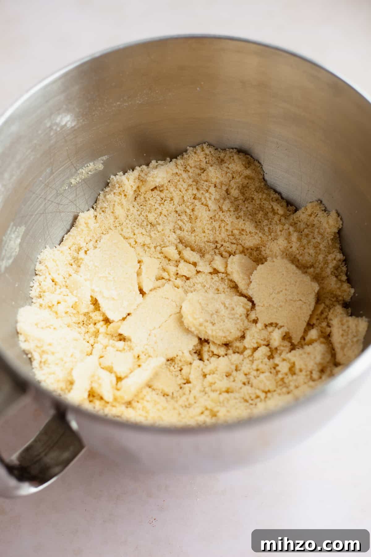Close up of the first stage of reverse-creaming for a white cake