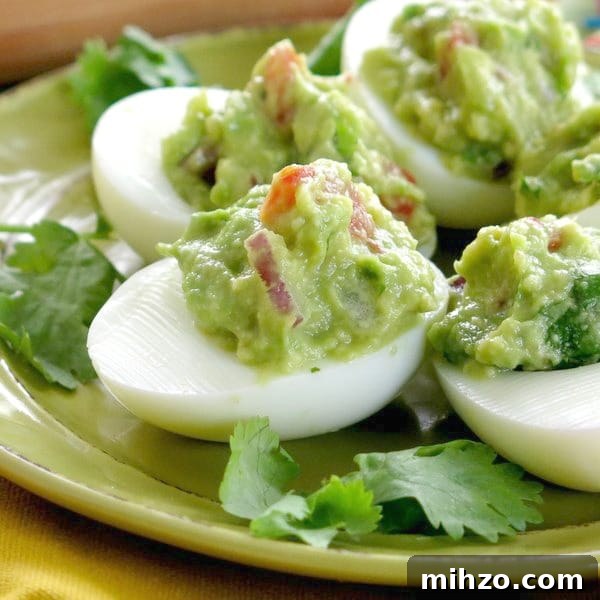 Guacamole Stuffed Deviled Eggs on plate