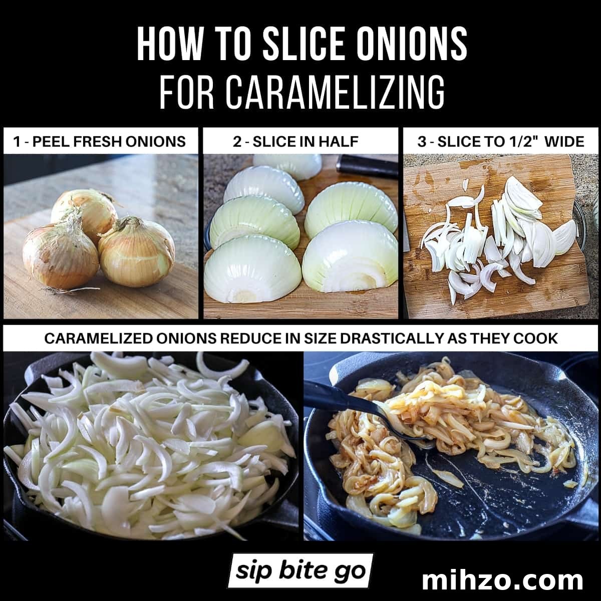 Caramelized Onions Recipe for Steaks, Burgers & Side Dishes 4 How to slice onions for caramelizing