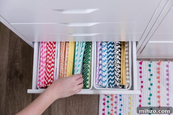 Craft Room Makeover Ideas: Transform Your Creative Space 6 Drawer of colorful paper straws