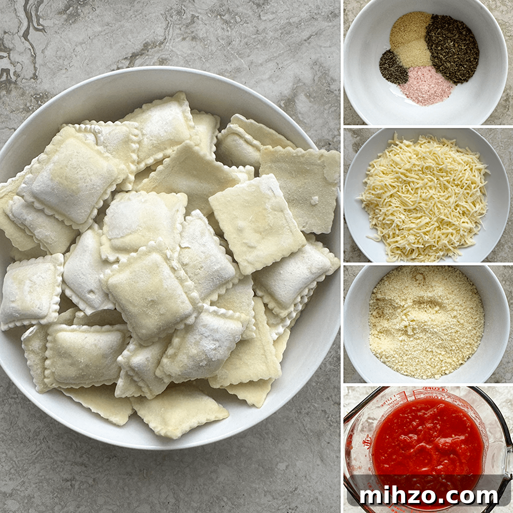 Slow Cooker Cheese Ravioli Casserole (Video Recipe) 3 collage of ingredients for Slow Cooker Ravioli