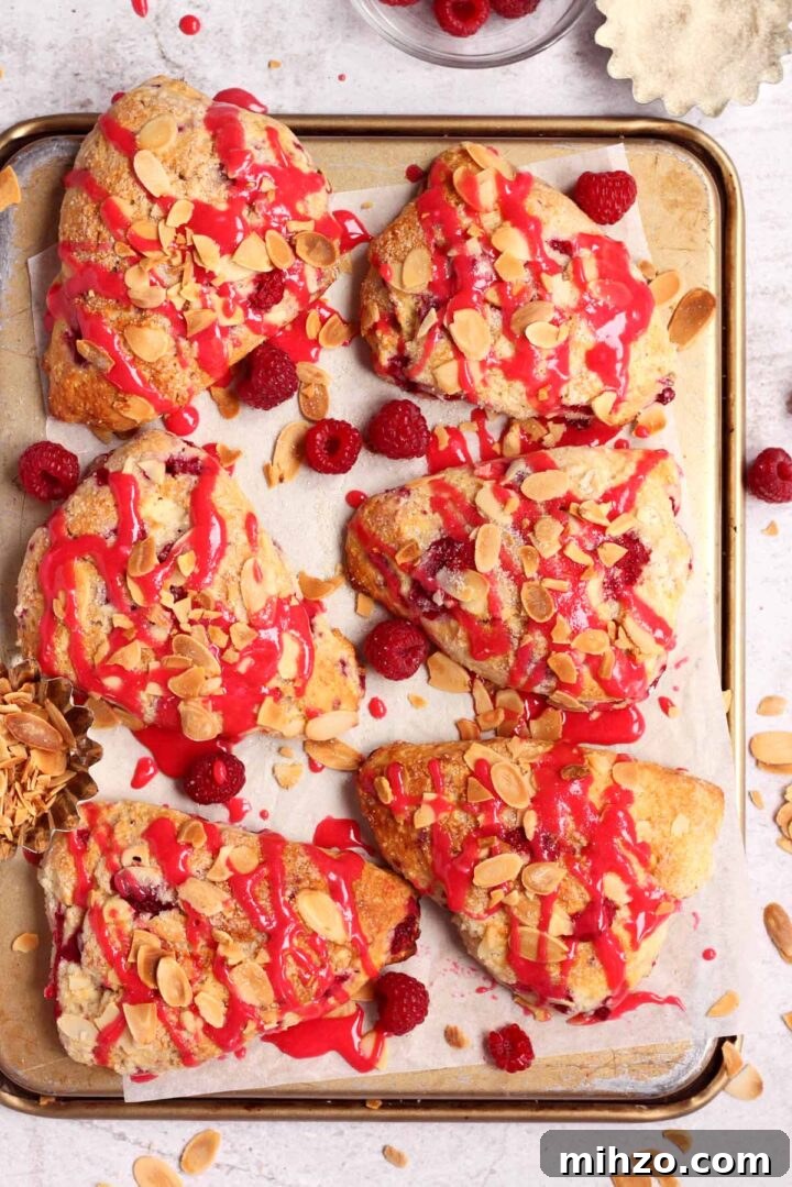 raspberry almond scones with raspberry glaze