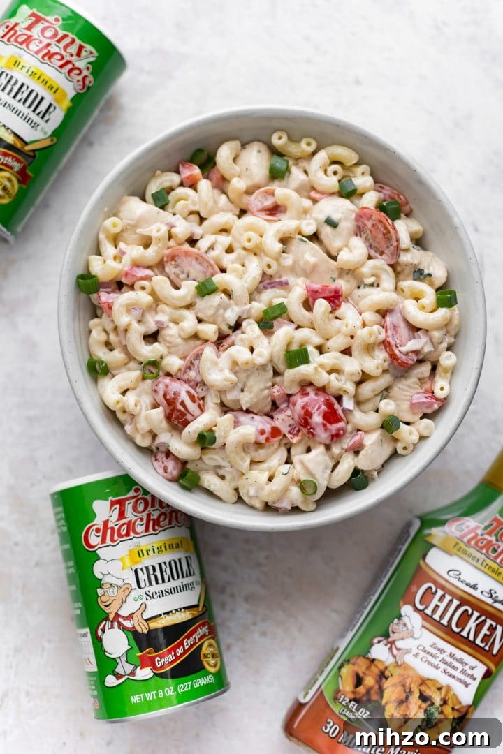 Spicy Cajun Pasta Salad with Creamy Remoulade Dressing 4 bowl of Cajun macaroni salad with chicken