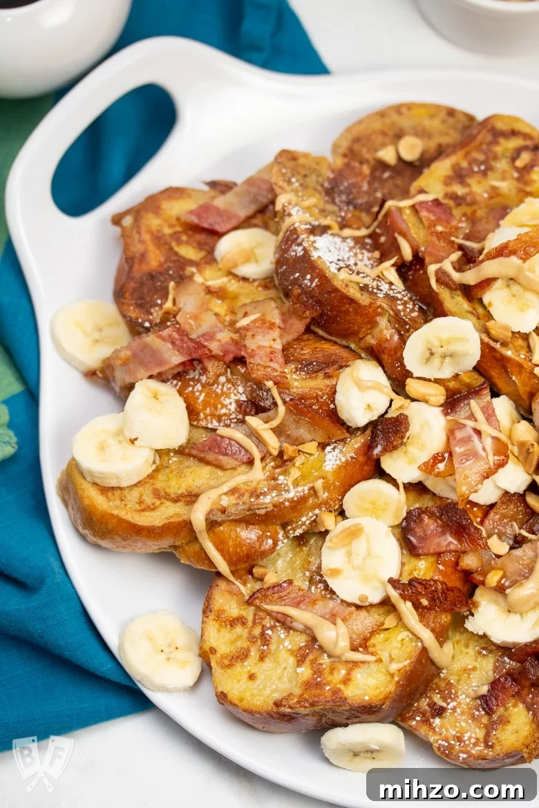Elvis-Inspired Banana-Peanut Butter Challah French Toast 9 Overhead view of Elvis-Style Challah French Toast.