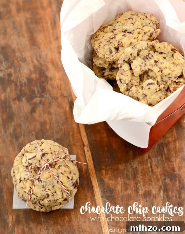 Chocolate Chocolate Chip Cookies with Sprinkles Recipe 2 Chocolate Chip Cookies with chocolate sprinkles. And easy and yummy recipe for chocolate chip cookies with a little extra pizzazz.