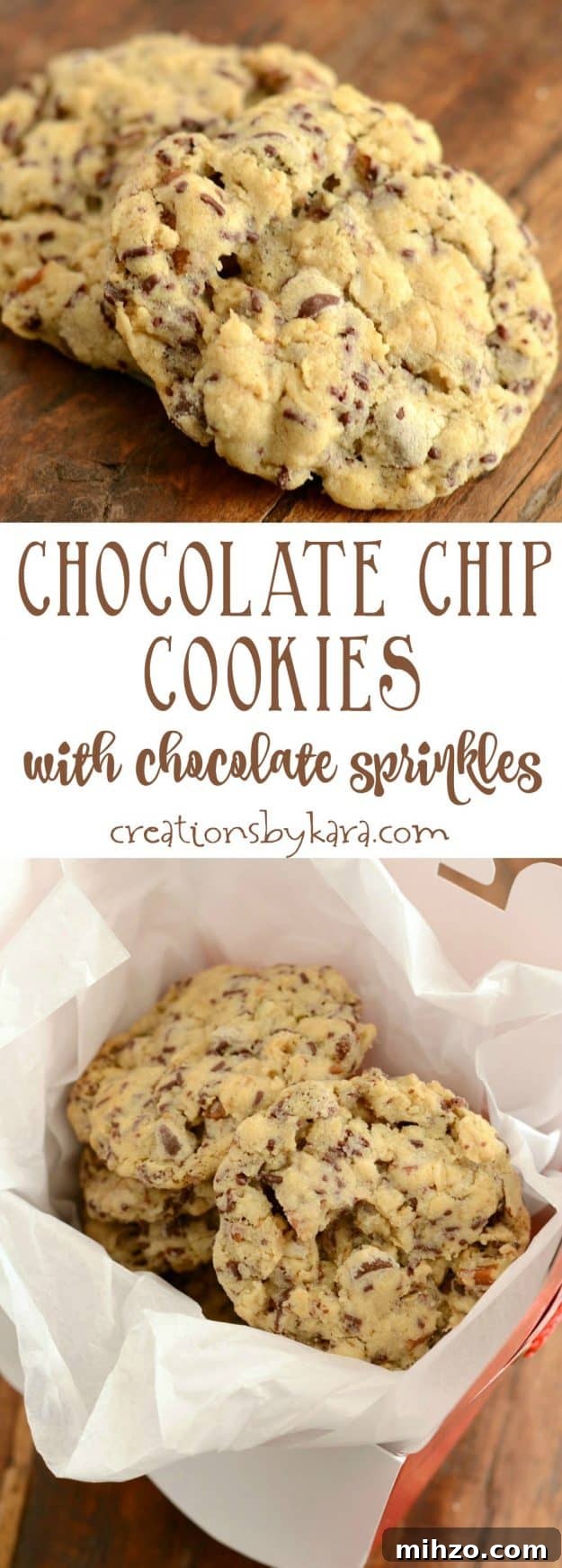 Chocolate Chocolate Chip Cookies with Sprinkles Recipe 6 Yummy chocolate chip cookies with chocolate sprinkles. A fun ingredient makes these chocolate chip cookies extra special.