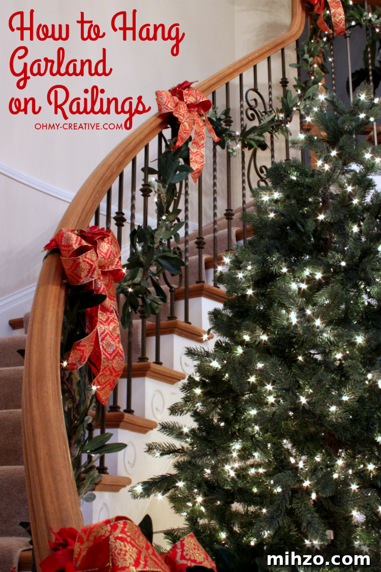 Smart Ways to Store Holiday Garland for Tangle-Free Decor 6 Cascading garland is a gorgeous way to decorate the staircase, but can seem to be a challenge to attach. With this quick tip, it can be so EASY to Hang Garland on Staircase Banisters | OHMY-CREATIVE.COM